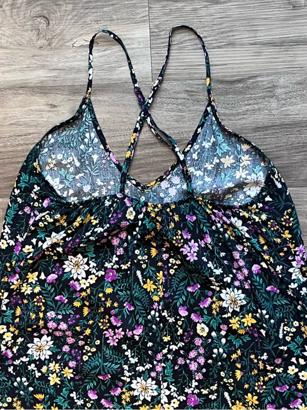 Old Navy Black Floral V-Neck Maxi Slip Dress Adjustable Cross Back Size S - Picture 8 of 10
